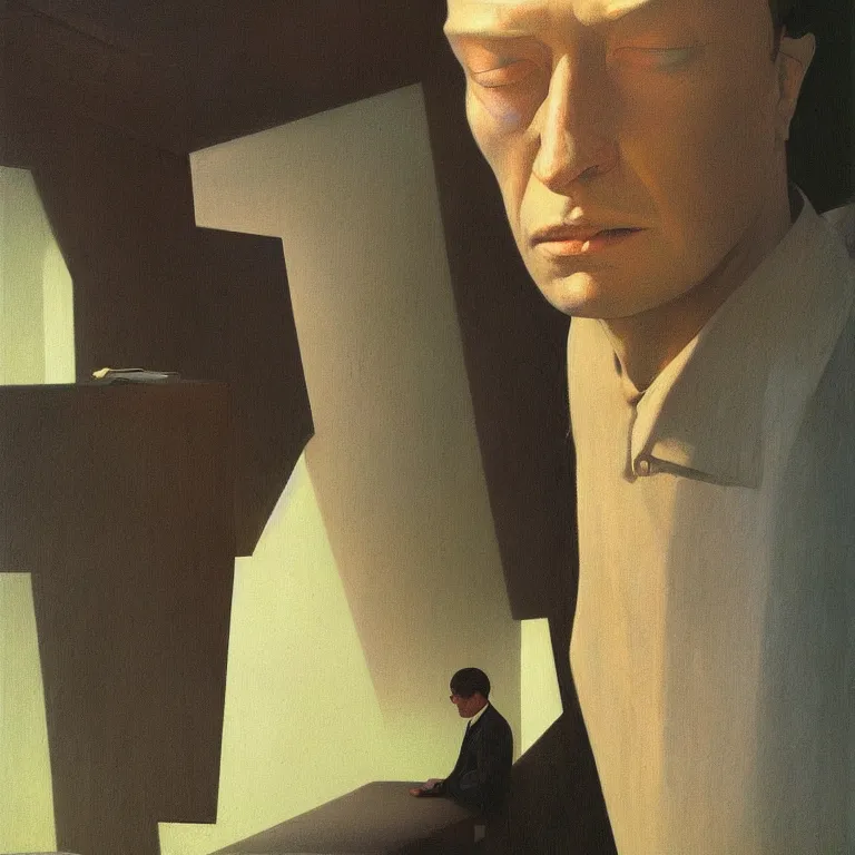 Image similar to portrait of a man, Edward Hopper and James Gilleard, Zdzislaw Beksinski, highly detailed