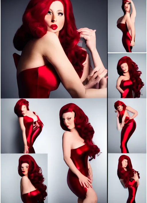 Image similar to Real life Jessica Rabbit, photoshoot, studio lighting