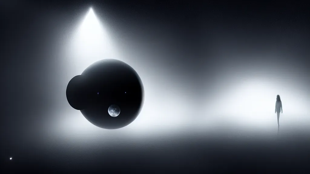 Image similar to space, black sphere in a luminous cage, fog, volumetric lighting, mystique, atmospheric, sharp focus, ultra detailed, noir art house, 4 k, cinematic, 3 5 mm