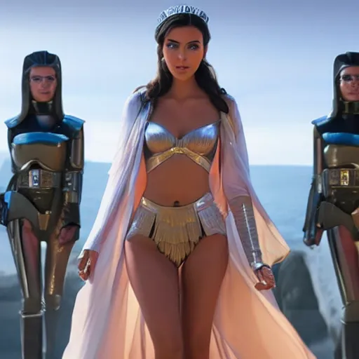 Image similar to victoria justice with kim kardashian body as princess padme in star wars episode 3, 8 k resolution, cinematic lighting, anatomically correct