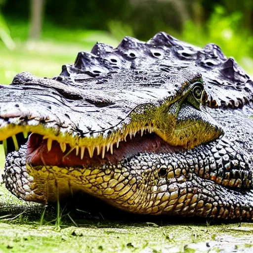 Image similar to Crocodile morphed with an ostrich, hybrid animal, picture taken in zoo, high quality