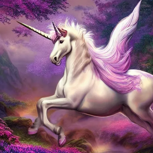 Image similar to A stunningly beautiful mystical unicorn :: hyperdetailed :: hyper realistic :: art by Walt Disney :: in the style of Fantasy Art