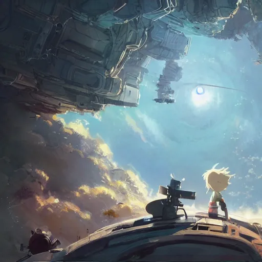 Prompt: a wholesome animation key shot of the wreckage of a spaceship, medium shot, studio Ghibli, Pixar and Disney animation, sharp, very detailed, high resolution, inspired by Hayao Miyazaki, anime key art by Greg Rutkowski, Bloom, dramatic lighting