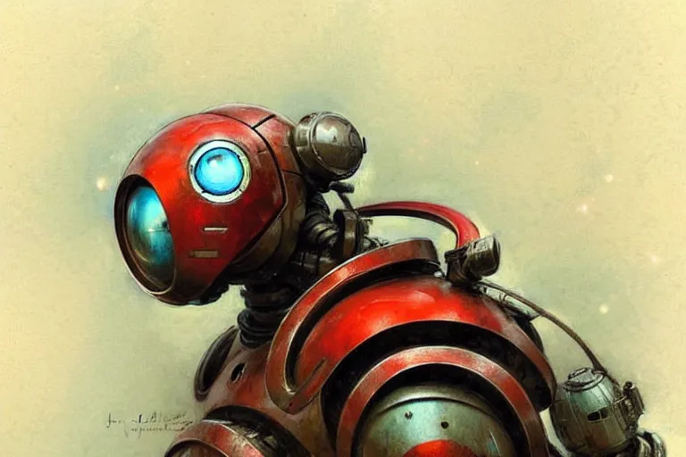 Image similar to adventurer ( ( ( ( ( 1 9 5 0 s retro future robot tachikoma. muted colors. ) ) ) ) ) by jean baptiste monge!!!!!!!!!!!!!!!!!!!!!!!!! chrome red