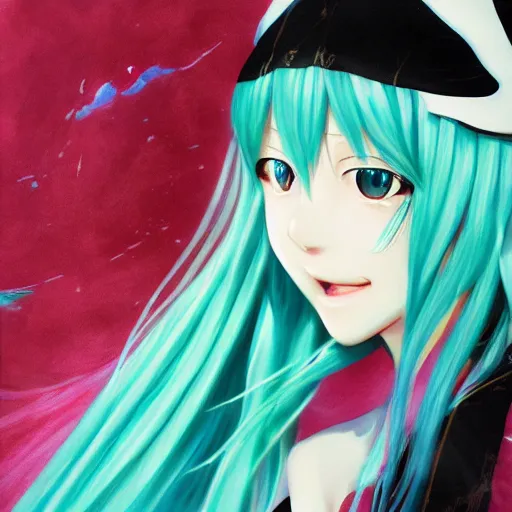 Image similar to a high detail portrait of Hatsune Miku by makoto sinkai, by BUNBUN, in simple background, mad painting