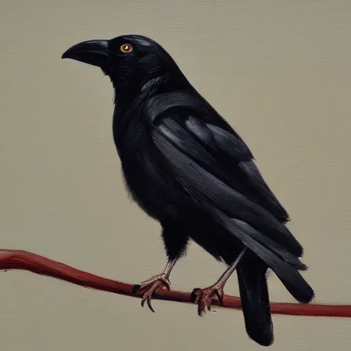 Prompt: closeup of a crow on a branch, oil paint, extremely detailed, black eye