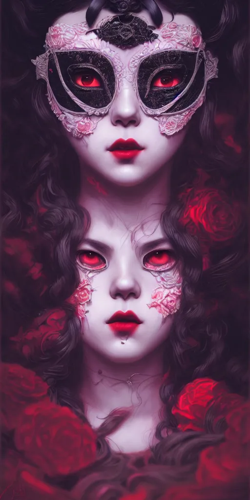 Image similar to lolita, alterd carbon, vampre the masquerade, geisha, neon, atmospheric, detailed intricate render, fibbonacci, dark atmosphere, detailed illustration, hd, 4 k, digital art, overdetailed art, surrealistic, by greg rutkowski, by loish, complementing colors, trending on artstation, deviantart