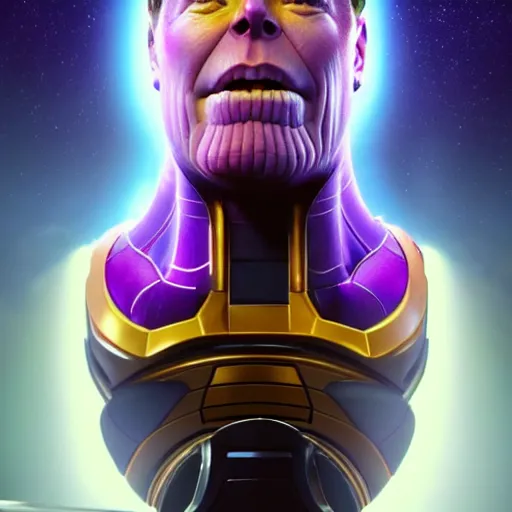 Image similar to a full character portrait of elon musk as thanos, the pixar adaptation, with same hairstyle, hyper detailed, digital art, trending in artstation, cinematic lighting, studio quality, smooth render, unreal engine 5 rendered, octane rendered