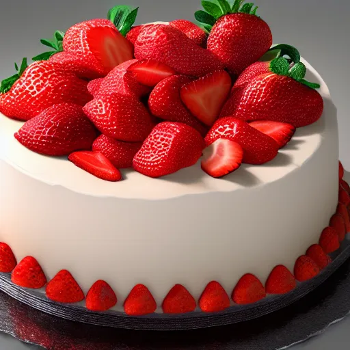 Image similar to A highly detailed digital art of a strawberry cake, volumetric lighting, 4k resolution, warm colors,