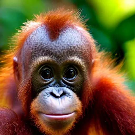 Prompt: portrait of a baby orangutan, cute