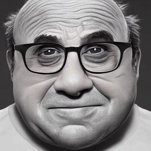 Image similar to hyperrealistic mixed media realistic image of danny devito, stunning 3 d render inspired art by xiang duan and thomas eakes, perfect facial symmetry, hyper realistic texture, realistic, highly detailed attributes and atmosphere, dim volumetric cinematic lighting, 8 k octane detailed render, post - processing, masterpiece,