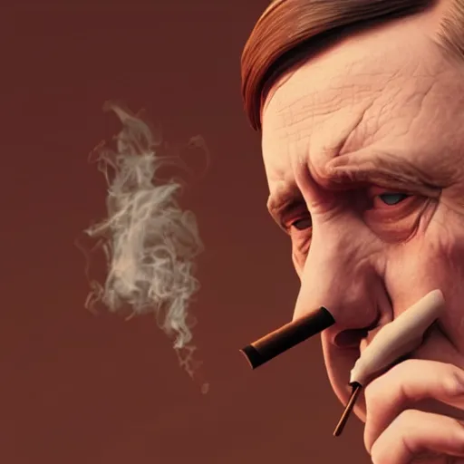 Image similar to octane render, 4 k, realistic lighting, adolf hitler smoking a cigarette in outer space