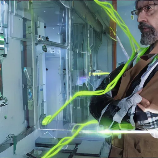 Image similar to a photograph of Gordon Freeman at work at the Large Hadron Collider