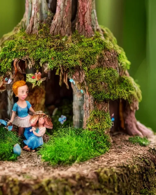 Prompt: high quality presentation photo of a detailed miniature diorama of a fairy tale forest in the style of Nicoletta Ceccoli, photography 4k, f1.8 anamorphic, bokeh, 4k, Canon, Nikon