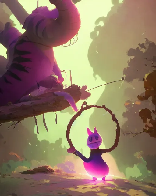 Prompt: cheshire cat, cory loftis, james gilleard, atey ghailan, makoto shinkai, goro fujita, character art, exquisite lighting, very coherent, plain background, lighthearted, soft painting