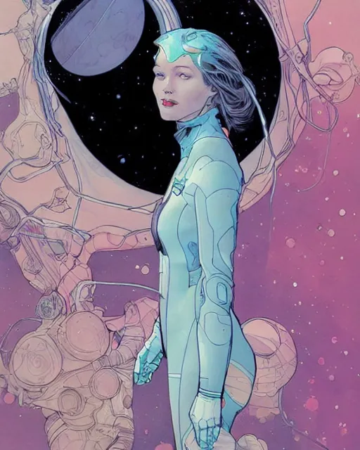 Image similar to a beautiful woman in a future space suit artwork by james jean, Phil noto and rebecca guay