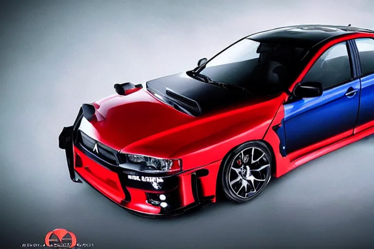 Image similar to photo of Mitsubishi Lancer Evolution XI 11 2022 2 door sedan, in Spiderman style concept car