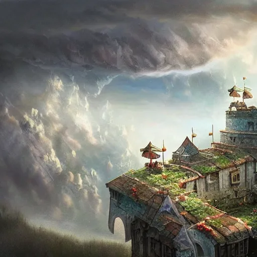 Image similar to beautiful matte painting of floating fort in the sky, mai anh tran,