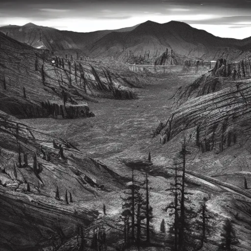 Prompt: A beautiful photo of hell in the style of Ansel Adams