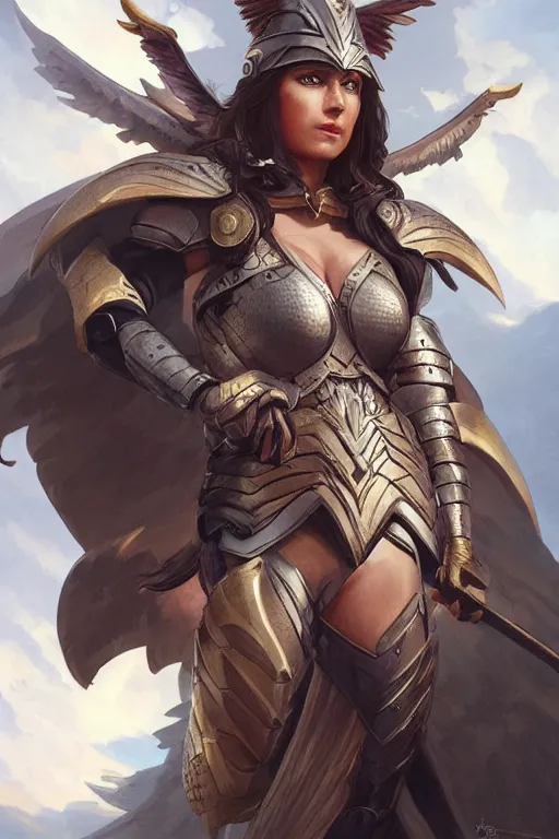 Image similar to amazon valkyrie athena, d & d, fantasy, portrait, highly detailed, headshot, digital painting, trending on artstation, concept art, sharp focus, illustration, art by artgerm and greg rutkowski and magali villeneuve