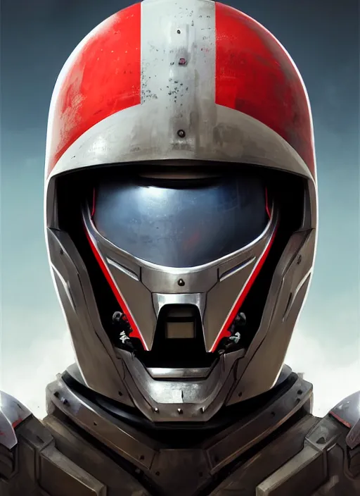 Image similar to a portrait of epic mechanical futuristic war robotic racing helmet with indonesian flag highly detailed, digital painting, concept art, smooth, sharp focus, illustration, art by greg rutkowski