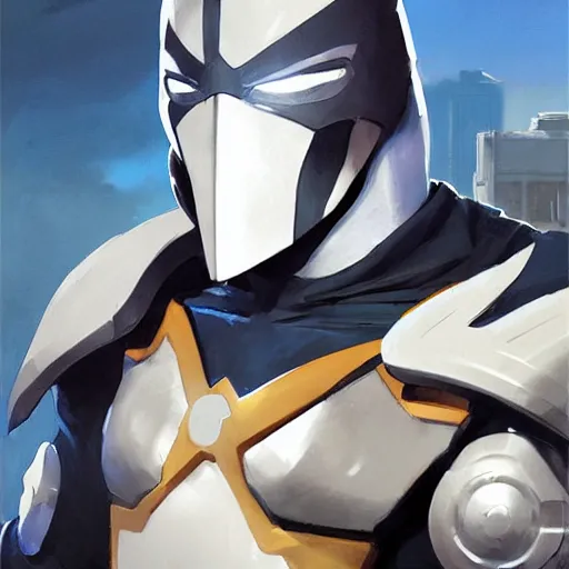 Image similar to greg manchess portrait painting of armored moon knight mixed with ultraman and nightwing as overwatch character, medium shot, asymmetrical, profile picture, organic painting, sunny day, matte painting, bold shapes, hard edges, street art, trending on artstation, by huang guangjian and gil elvgren and sachin teng