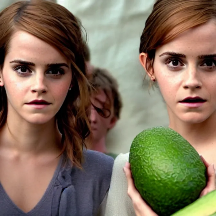 Prompt: emma watson as a live action avocado, movie still, 8 k