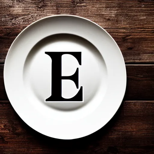 Prompt: plate with a letter like e and plate with a letter like r, photography