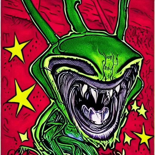 Prompt: velvet art coloring poster ratfink style, h.r giger style, danzig style