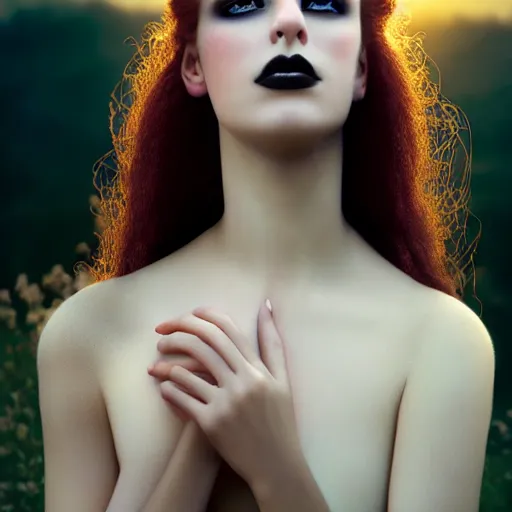 Prompt: photographic portrait of a stunningly beautiful gothic starlet renaissance female in soft dreamy light at sunset, contemporary fashion shoot, by edward robert hughes, annie leibovitz and steve mccurry, david lazar, jimmy nelsson, breathtaking, 8 k resolution, extremely detailed, beautiful, establishing shot, artistic, hyperrealistic, beautiful face, octane render