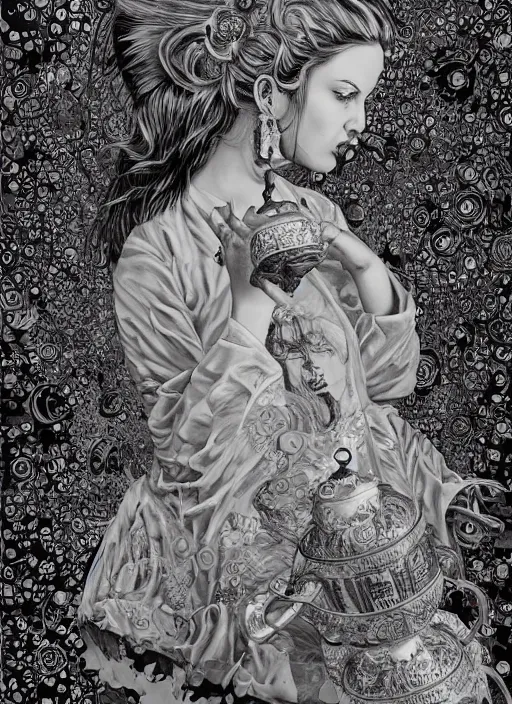 Prompt: Tea goddess painting by Dan Hillier, trending on artstation, artstationHD, artstationHQ, 4k, 8k