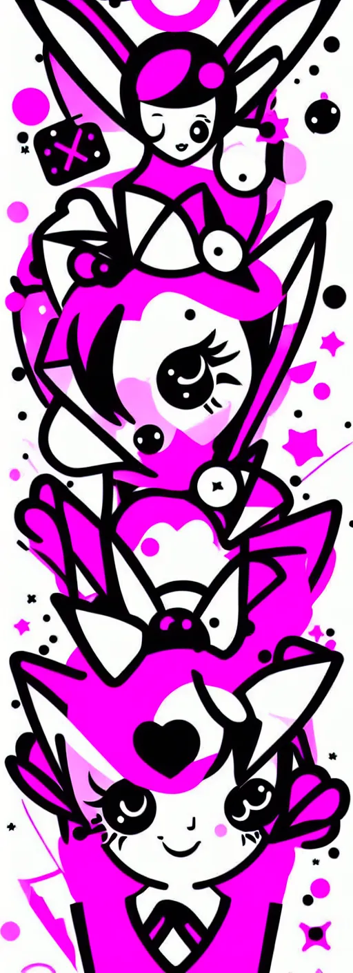 Image similar to digital illustration, kawaii cyber pixie, vector, white and black and fuchsia colors, y 2 k aesthetic, graphic design, typography logotype