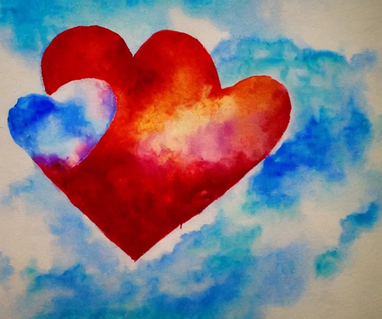 Image similar to water painting of heart shaped clouds