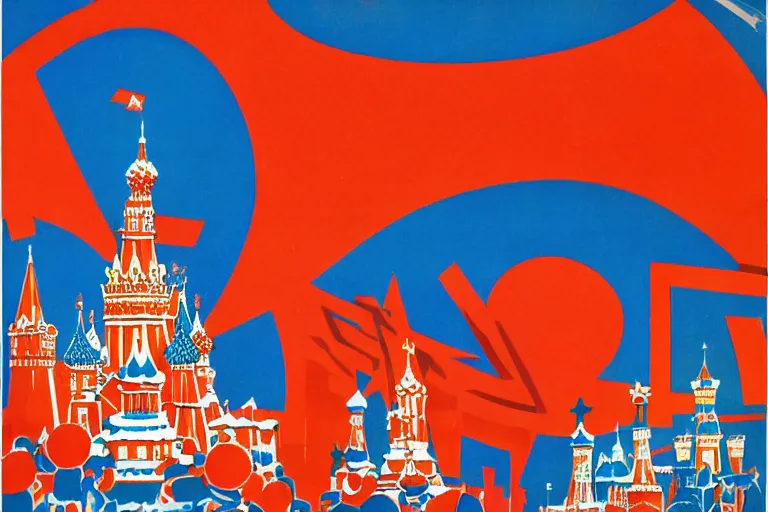 Image similar to A soviet poster for Communist Disney World park, Russian constructivism, bright colors, poster art