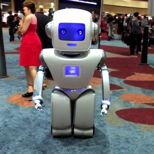 Image similar to <robot hd attention-grabbing desire='hugs' traits='fluffy cute adorable' location='las vegas convention center'>i think this robot is following me</robot>