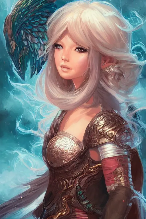 Prompt: a portrait of a cute fantasy girl by Ross Tran and jeff easley