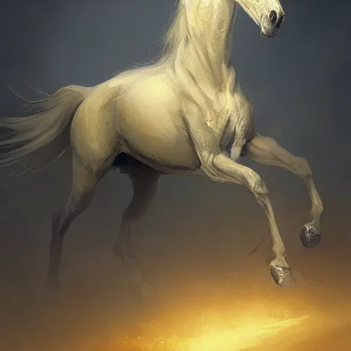 Image similar to a pale, yellowish horse. The one who rode him was called Death, and he was followed by the representative of the realm of death. , digital Art, Greg rutkowski Trending artstation