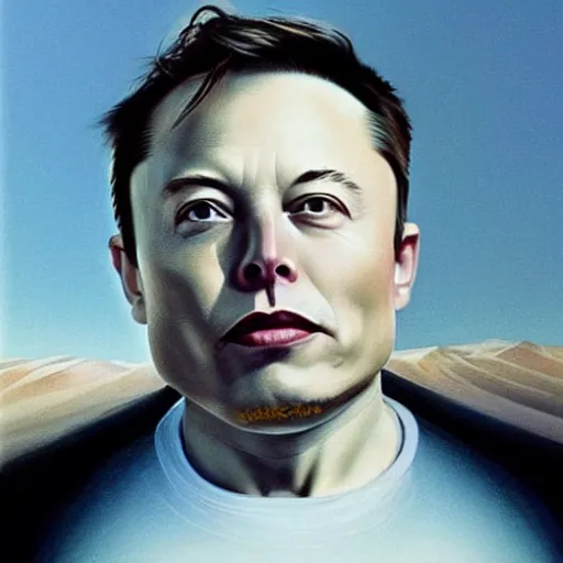 Image similar to elon musk standing on mars without space suit photorealistic facial details atmospheric hair in the style of Edward Hooper