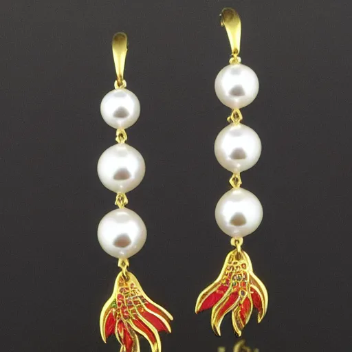 Image similar to jewelry design, pearl earrings with phoenix decoration