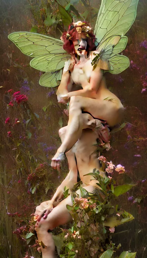 Image similar to hyper realistic weed fairy, plants covering her full body painted by valerie hammond, tom bagshaw, mucha, gaston bussiere, craig mullins, j. c. leyendecker 8 k