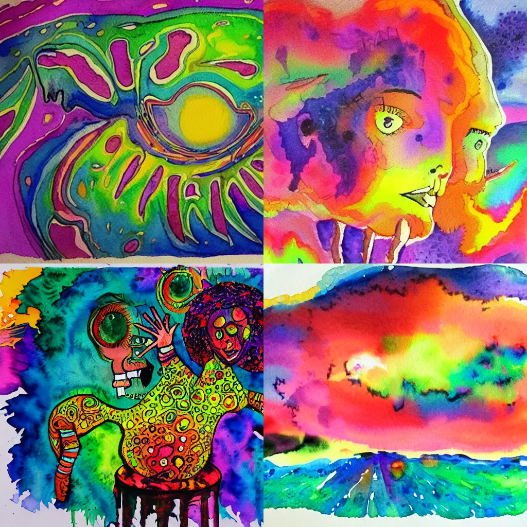 Prompt: acid trip, watercolor, colorful