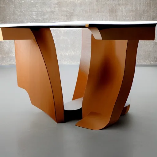 Prompt: futuristic wood table by frank gehry