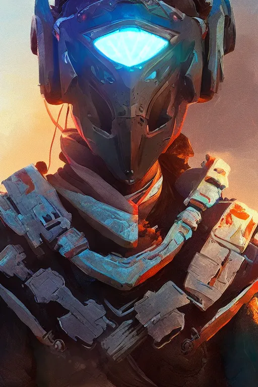 Image similar to combination suit armor aloy horizon forbidden west horizon zero dawn radiating a glowing aura global illumination ray tracing hdr fanart arstation by ian pesty and alena aenami artworks in 4 k tribal robot ninja mask helmet backpack