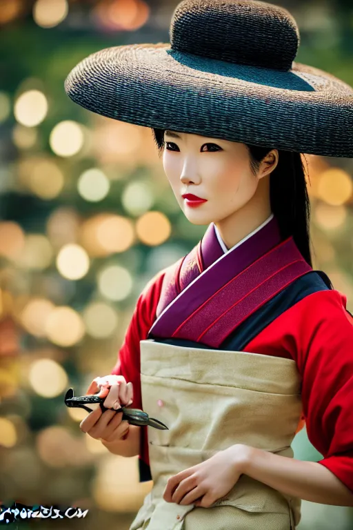 Image similar to japanesse farmer, cinematic view, bokeh, extreme detailed, vogue photo style, proportional, dynamic composition, perfect face details, perfect body shape, intricate, comfort posse, smooth, sharp focus, body features, ultra realistic, award winning photo, captured by nikon d 8 5 0, 4 5. 7 mp lens, 4 k, full body.