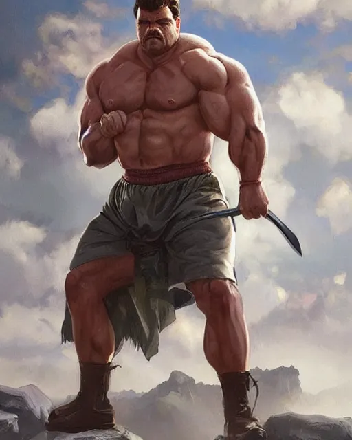 Prompt: gigachad ron swanson bodybuilder wearing fantasy armor in final fight mountain by ilya kuvshinov, ernest khalimov body by krista sudmalis, fantasy character portrait, ultra realistic, concept art, intricate details, elegent, digital painting, smooth, sharp focus, illustration, art by artgerm and greg rutkowski and alphonse mucha, artstation