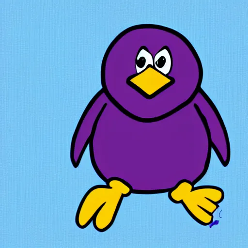 Image similar to 2 d purple penguin holding a key. disney art style. digital art. simple.