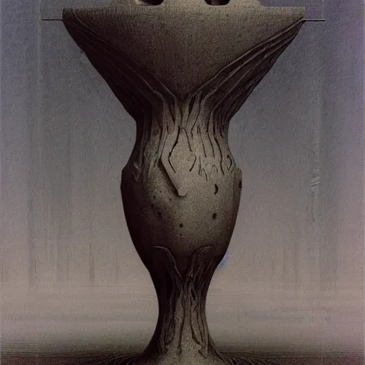 Prompt: symmetric vase, with detailed texture front view by luis royo and wayne barlowe, beksinski