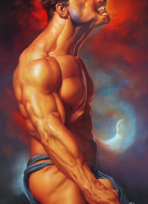 Image similar to portrait of strongmale god of the moon, strong line, deep color, beautiful! coherent! by boris vallejo