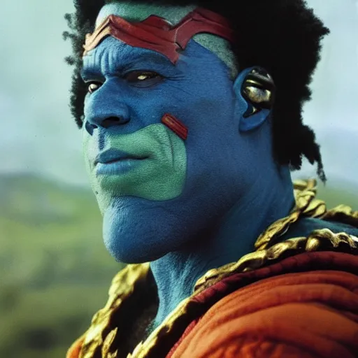 Prompt: Candid portrait photograph of Captain Planet, taken by Annie Leibovitz