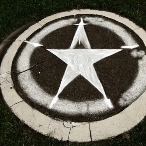 Prompt: chalk satanic circle in the ground, room in a mansion, highly detailed, realistic